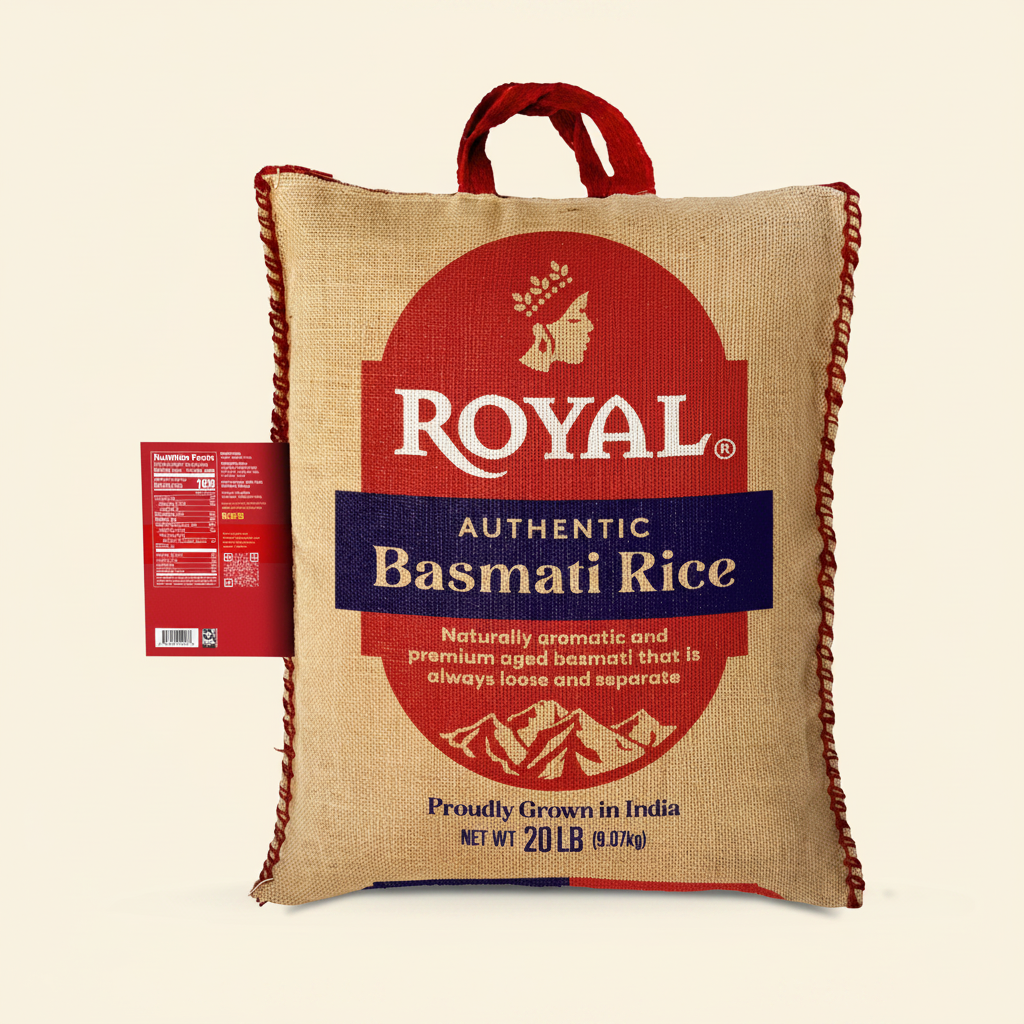 Authentic Royal Naturally Aged Indian White Basmati Rice, Long-Grain, Gluten-free - 20 lb. Bag