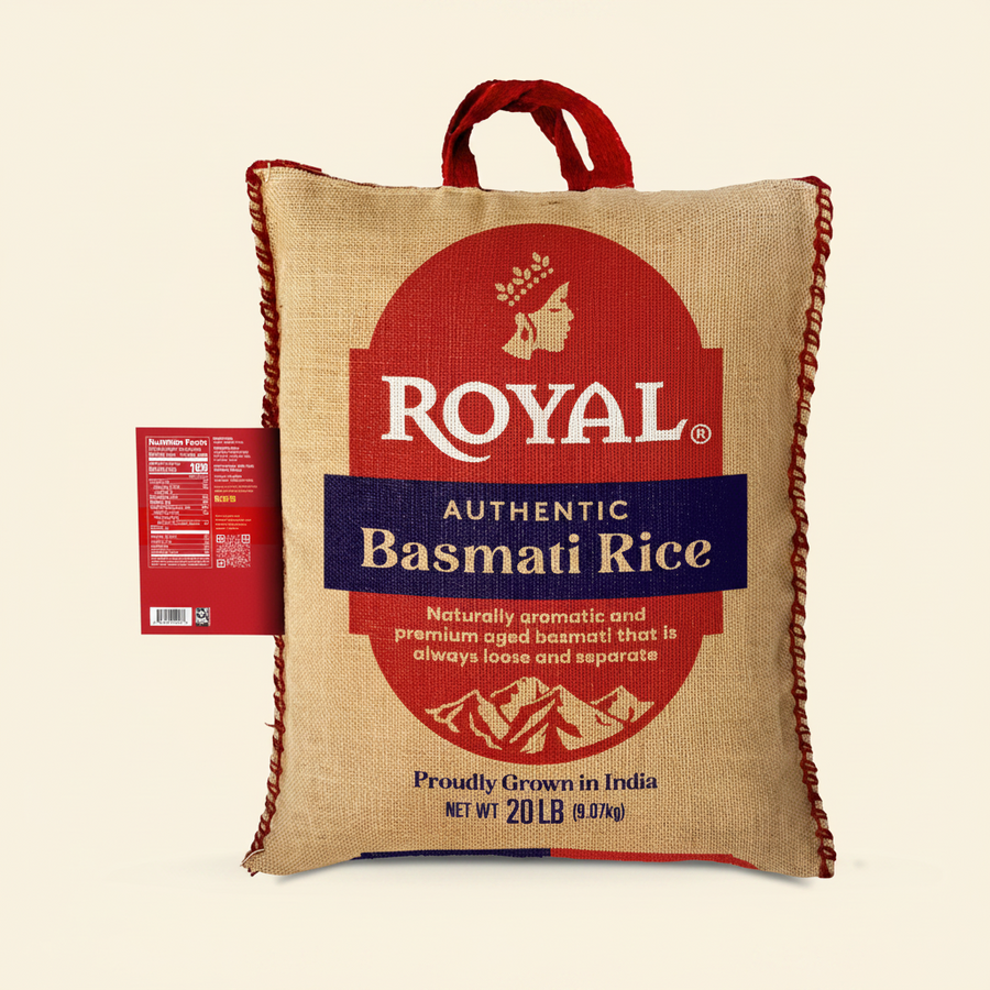 Authentic Royal Naturally Aged Indian White Basmati Rice, Long-Grain, Gluten-free - 20 lb. Bag