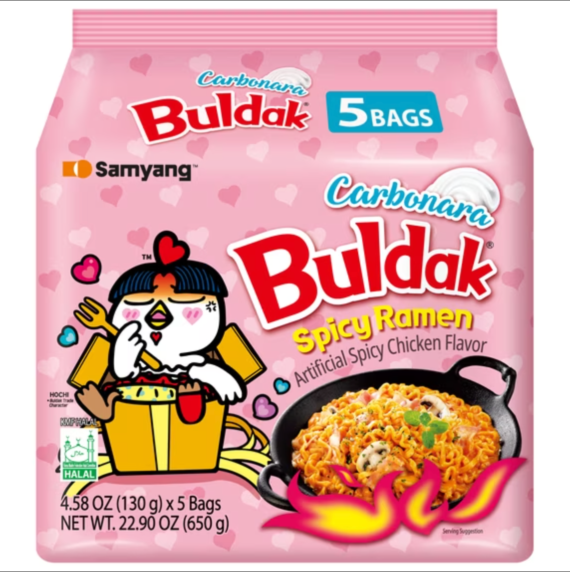 Samyang Buldak Carbonara Spicy Chicken Instant Ramen Noodles, 5 Pack, 4.58 oz Bags
